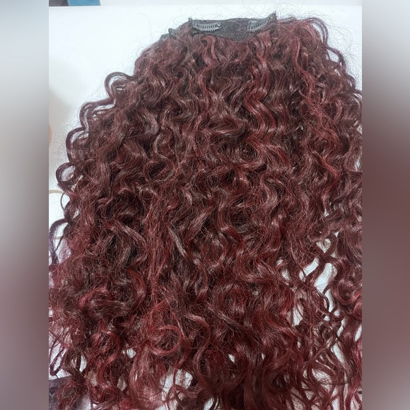 Curly Burgundy Hair Extension Clip In Extensions - Picture 4 of 7